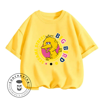 2026 Summer Fashion Sesame Street Crew Neck T-Shirt 3-14Y Boys Girls Cute Kawaii Cartoon Street Hot Outdoor Casual Lovely