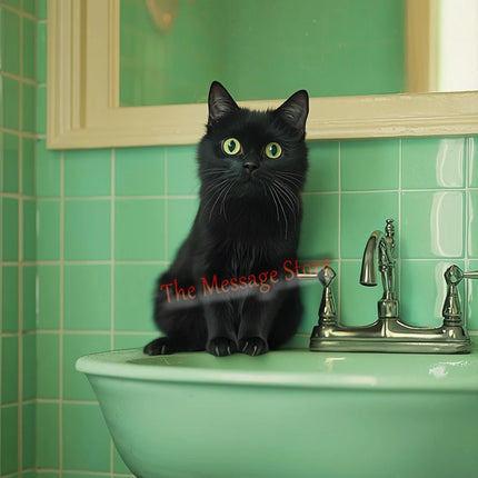 Funny Black Cat Bathroom Retro Mint Color Bathroom Toilet Bathtub Aesthetic Art Poster Canvas Painting Wall Pictures Home Decor