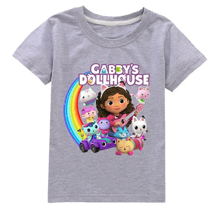 Gabby's Dollhouse Funny Anime Theme Summer Boys and Girls Cotton Fashion Cartoon Short Sleeve Casual T-shirt O-neck Short Sleeve