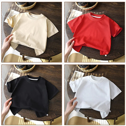 Children's Cotton Short Sleeve White Red Black T-shirt Girls' Summer Baby Clothes Kids Boys' Tops
