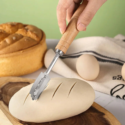 1PC Curved Bread Slicer with Wooden Handle Stainless Steel Dough Dividing Shaping Knife for Baking