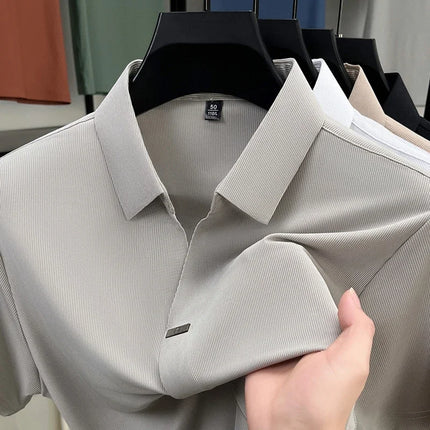 2026 New Men's Casual and Fashionable Solid Color Short Sleeved Polo Shirt Comfortable and Versatile Summer T-shirt