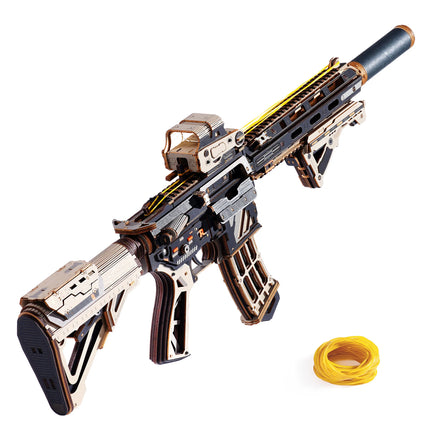 ROKR Wooden 3D Puzzle M4A1 Carbine Mechanical Toy Model Building Kit Birthday Gift for Teens Adults