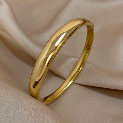 Minimalist Smooth Chunky Cuff Bangles for Women Stainless Steel Gold Silver Color Round Circle Bracelets Waterproof Jewelry