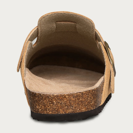 Litfun Suede Cork Clogs For Women Men Genuine Summer Clogs with Arch Support Cork Leather House Mules Shoes Thick Beach Sandals