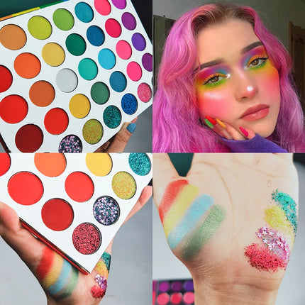 35 Color Rainbow Eyeshadow Palette - Vibrant Matte Shimmer & Glitter Makeup Set for Artistic, Festival, Party Creative Eye Looks