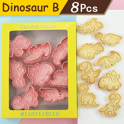 8Pcs Animal Cat Rabbit Dinosaur Cookie Cutter Fruits Cookie Stamp Car Biscuit Molds for Baking, Fondant, Cheese, and Pastries