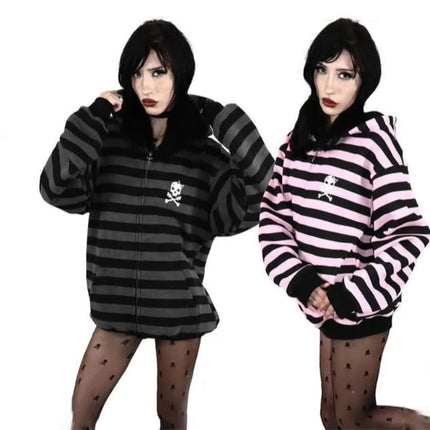 Long Sleeve Loose Zipper Fashion Autumn Streetwear Europe America Gothic Emo Girl Dark Spell Color Cartoon Skull Printed Hoodies