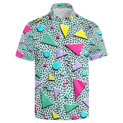 Hawaiian Men Polo Shirts 3D Colorful Geometric Printing Men's Summer Loose Beach Oversize Short Sleeve Golf Shirts Unisex Tops