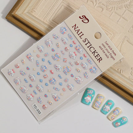 Embossed Sanrio Series Nail Stickers My Melody Hello Kitty Self-Adhesive Nail Parts Long-Lasting Colors Kuromi Nail Accessories