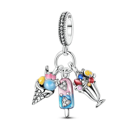 Blue Series 925 Sterling Silver Owl Butterfly Pirate Ship Car Beetle Clogs Charm Fit DIY Bracelet Necklace Fun Matching Gifts