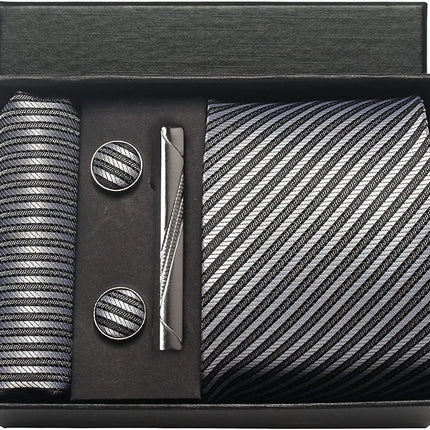 Classic 100% Silk Men's Ties In Gift box 8cm Plaid Dot Striped Business Necktie Handkerchief Cufflinks Wedding Party Tie Set