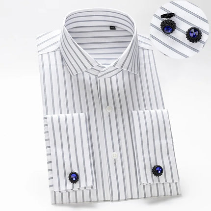 Luxury Mercerized Cotton French Cuff Button Shirts Long Sleeve Men Tuxedo Wedding Shirt High Quality Dress Shirt with Cufflinks