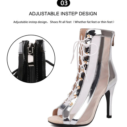 Women's Latin Salsa Dance Jazz Dance Shoes Girls Ballroom Dance Club Short Boots Ladies Lace-Up Fashion Fine Sand Dance Boots