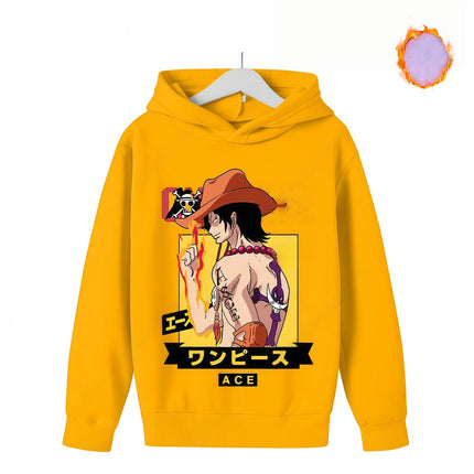 One Piece Fleece Clothing Kids Cute Cartoon Thick Hoodie Luffy Anime Hoodies Fashion Clothes Sweatshirt Boys Girls Outfits Gifts