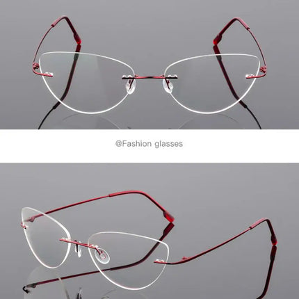 1.61 index Lens Frameless Cat Eye Myopia Eyeglasses Ultralight Rimless Blue Light Blocking Prescription Glasses -0.5 -0.75 to -6