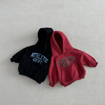 6974 Children's Sweater 2025 Autumn and Winter New Ins Letter Printing Coat for Boys and Girls Casual Hooded Velvet Sweater