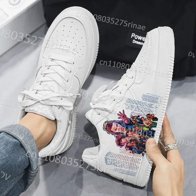 New Hot Selling breathable Strangered Things Children Adult White Shoes man woman Lace up White Sneakers boys girls gift