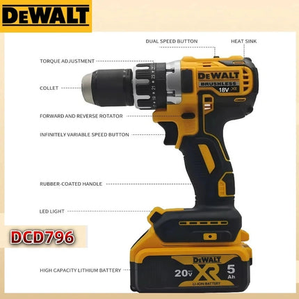 Dewalt  DCD796 Brushless Impact Electric Drill Multifunctional Cordless Screwdriver Rechargeable  Power Tools For 20V Battery