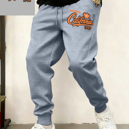 Los Angeles California 1987 Prints Sweatpants Mens Winter Pocket Jogger Pants Basics Fleece Loose Trousers Casual Male Clothes