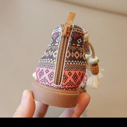 Girls Sandals Ethnic Retro Children Fashion Casual Shoes Tassels 2024 Back Zipper Summer New Sandals Kids Pattern GLADIATOR Cute