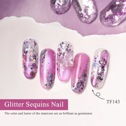 7pcs Glitter Sequins Gel Nail Polish Set Pink Silver Laser Glitter Semi Permanent Soak Off UV Gel Varnish Manicure Nail Supplies