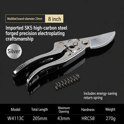 SK5 Steel Garden Pruning Shears Heavy-Duty Bypass Pruner for Tree Branch Trimming Ergonomic Gardening Scissors Tool