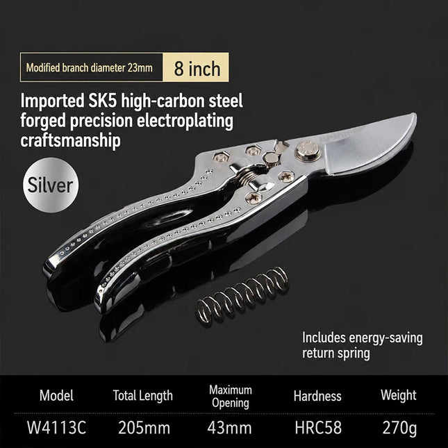 SK5 Steel Garden Pruning Shears Heavy-Duty Bypass Pruner for Tree Branch Trimming Ergonomic Gardening Scissors Tool