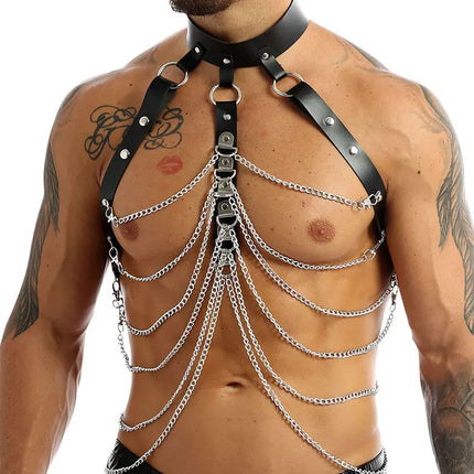 Male Sexy Backless Leather Strappy Top Nightclub Performances Couple Sex Bdsm