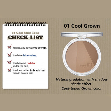 HOLIKA HOLIKA Tone Tuning Shading Contour Palette,Fine Powder Texture,Smooth&Minimal Fallout,Matte Finish,K-Beauty,Korean Makeup