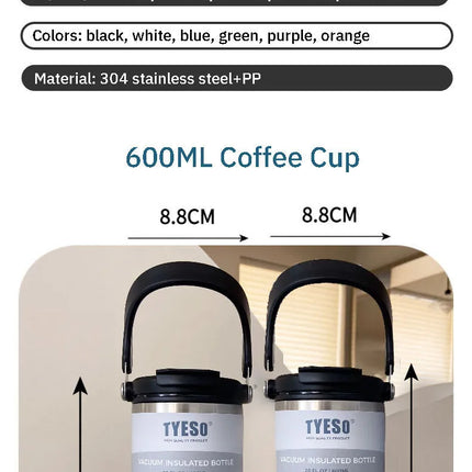 Tyeso 600/750/900/1050/1200ML Stainless Steel Thermos Bottle Car Coffee Cup Sports Water Bottles Keeps Cold and Heat Thermal Mug