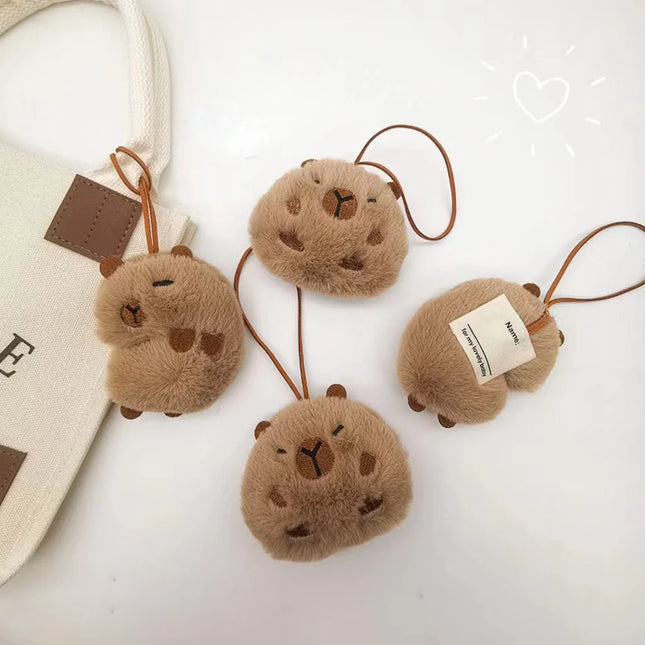 Kawaii Plush Capybara Keychain Anti-lost Mark Name Tag Key Holder For Kid Kindergarten Backpack Pendant Decor