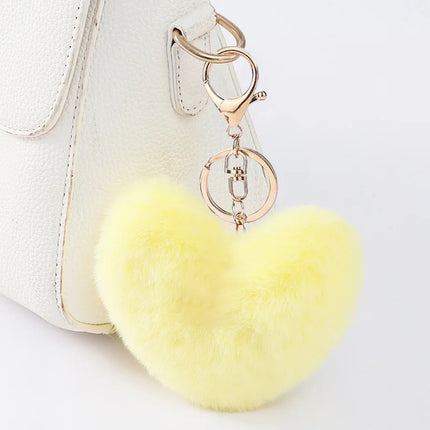 New Heart Plush Hair Ball Keychain Women Leopard Pompom Love Car Key Chain Bags Pendant Hairball Key Rings Jewelry llaveros 키링