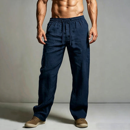 Men's Cotton Linen Casual Pants Solid Color Breathable Lightweight Elastic Waist Casual Basic Dailywear Male Classic Long Pants