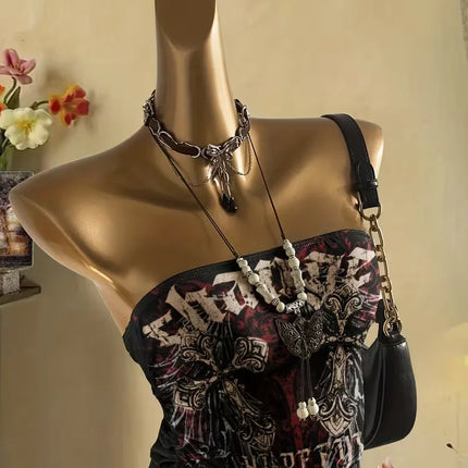 cropped top  ，Women's summer fashion vacation slim fit retro printed tank top