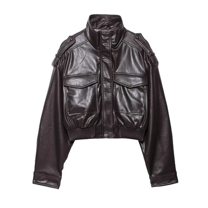 Chic Fashion Faux Leather Jackets for Women Loose Zipper Long Sleeve Female Short Coats 2026 Autumn Lady Casual New Outerwear ﻿