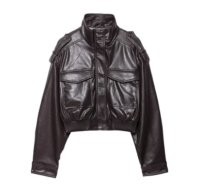 Chic Fashion Faux Leather Jackets for Women Loose Zipper Long Sleeve Female Short Coats 2026 Autumn Lady Casual New Outerwear