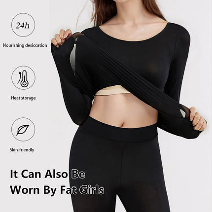 Women's Long Sleeve Underwear Ultra Thin Long Johns Crewneck Thermal Underwear Sets Warm Base Layer Underwear 2pcs Suit