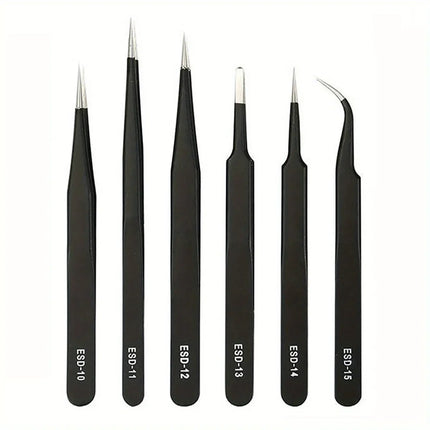 6 Pieces of Anti-Static Stainless Steel Tweezers, Precision Repair Industrial Maintenance Curved Tools, Household Model Making Hand Tools