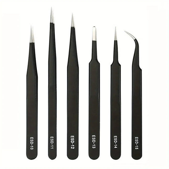 6 Pieces of Anti-Static Stainless Steel Tweezers, Precision Repair Industrial Maintenance Curved Tools, Household Model Making Hand Tools