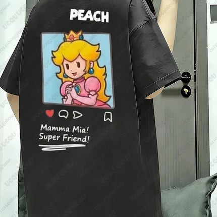 Summer New Anime Tshirts For Couple Cartoon Graphics Mario Print T-shirt Casual Round Neck Tees Street Short Sleeve Man Clothing