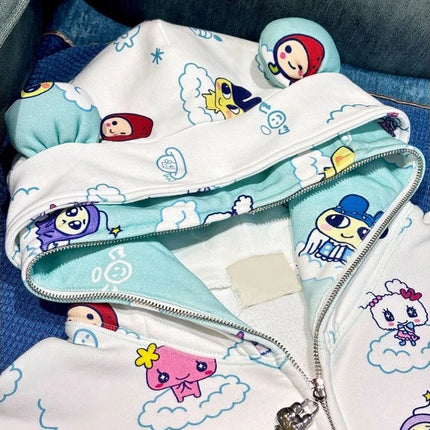 Japanese Sweet Cute Hoodies Bear Ears Zipper Patchwork Cartoon Print Sweatshirts Y2k Aesthetics Punk Coats Girl Women's Clothing