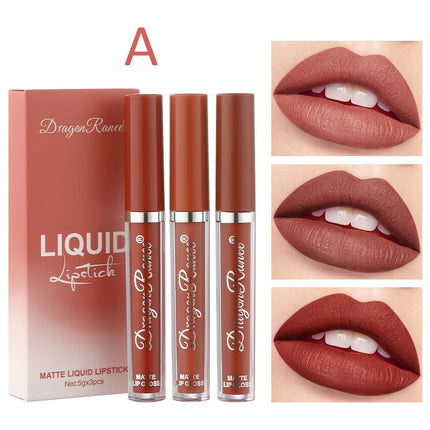 3Pcs/box Liquid Lipstick Set Matte Velvet Lip Gloss Set  Waterproof Liquid Lipstick Lip Non Stick Cup Lip Gloss Makeup
