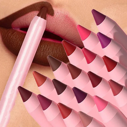 18 Color Matte Lipstick Pen Waterproof Lasting Nude Brown Lip Liner Pencil Red Lip Contour Tint Lip Contouring Cosmetic Makeup