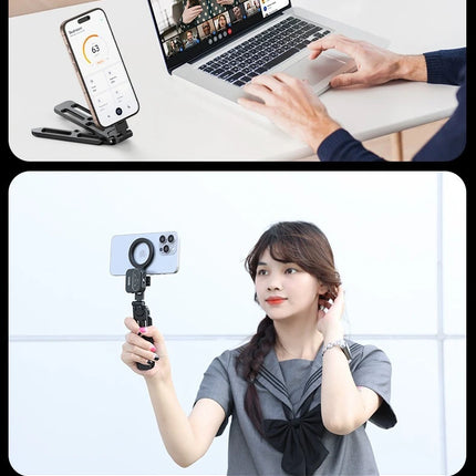 VRIG MG-21 Magnetic Phone Holder Magsafe Tripod with Arca-Swiss Cold Shoe for Phone Vlog Foldable Desktop Phone Mount for Travel