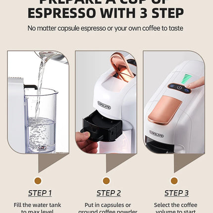 Cafelffe 5 in 1 Multiple Capsule Coffee Machine Hot/Cold DG Cappuccino Nespresso Capsule ESE Pod Ground Coffee Cafeteria 19Bar