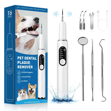 Pet Teeth Cleaning Kit Dog Ultrasonic Canine Plaque Remover for Teeth with LED Light 5 Modes USB Charge Dog Sonic Tooth Cleaner
