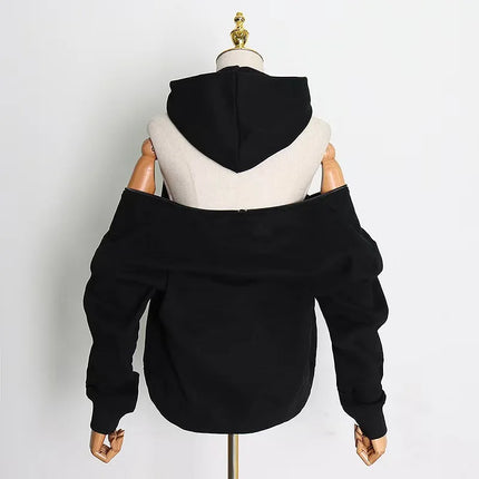 Loose Women's Hoodie Long Sleeve Street Style Sweatshirt Korean Fashion 2025 Autumn New Side Zipper Casual Versatile Top
