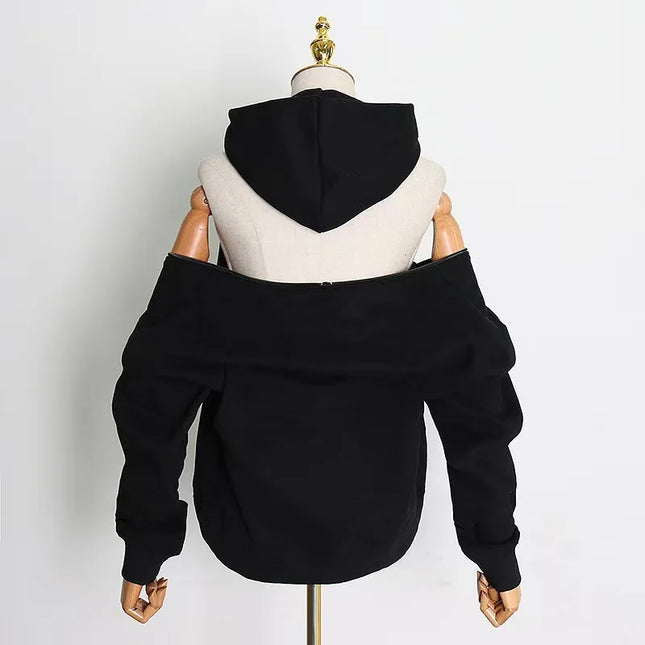 Loose Women's Hoodie Long Sleeve Street Style Sweatshirt Korean Fashion 2025 Autumn New Side Zipper Casual Versatile Top