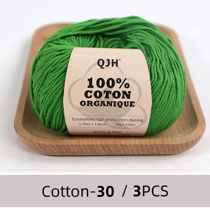 3PCS 100% Organic Cotton Yarn Machine Washable For Adult Baby Sweaters/Gloves/Scarves/Hats Etc. 50 gr (1.76 oz) 125 m (136 yrd)